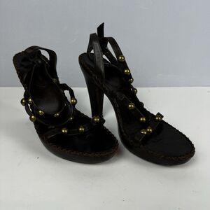 BCBGMaxAzria Leather Gladiator Heel SandalBrass Beads Brown 6B EU 36 Women Boho